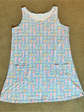 Vintage Rare On White Brand Fish Aquatic Pullover Dress Size Large With Pockets